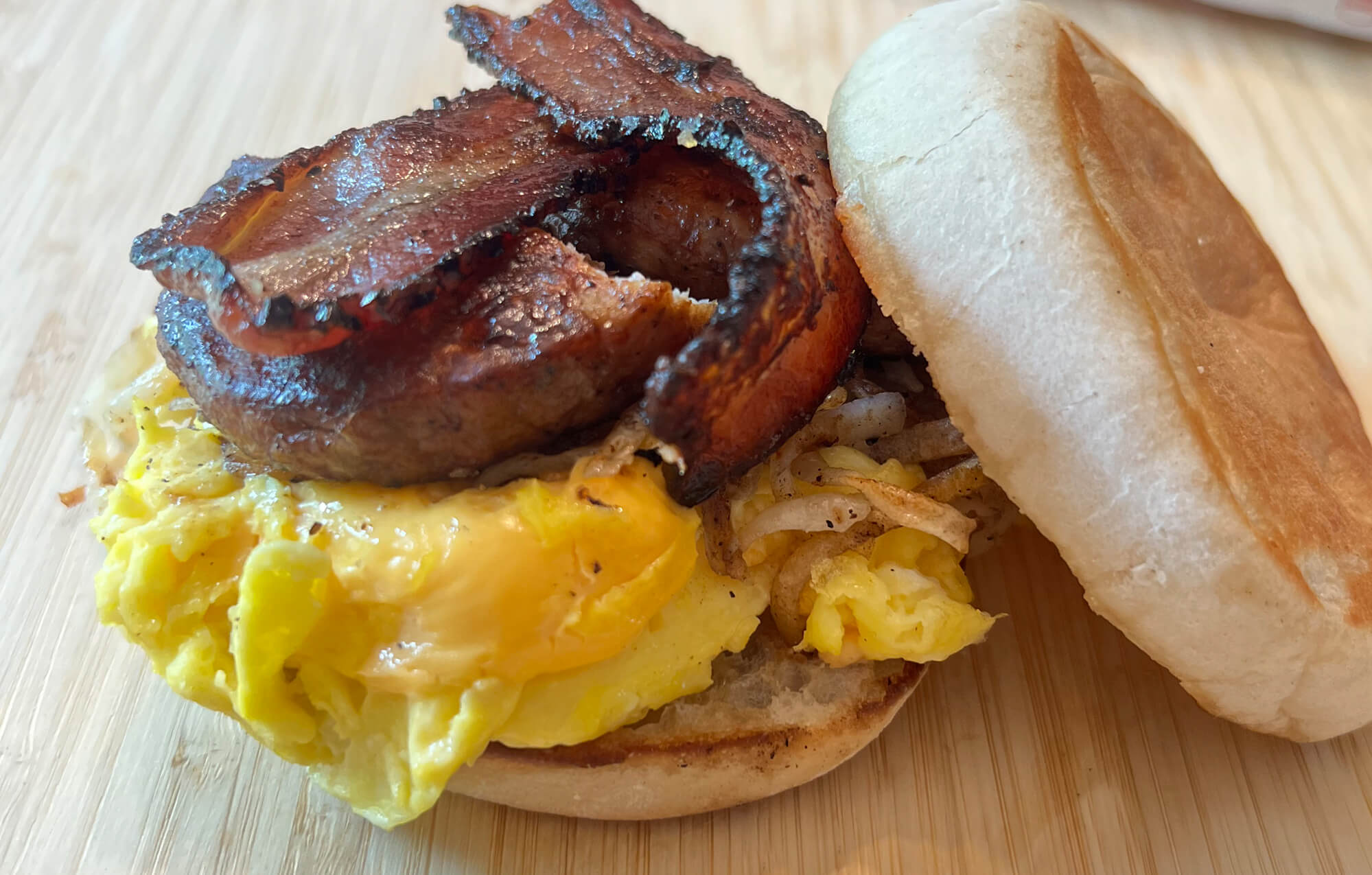 Eggs Sausage and Bacon Breakfast Sandwich