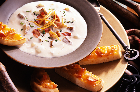 BAKED POTATO SOUP WITH CHEESY BACON MUFFINS