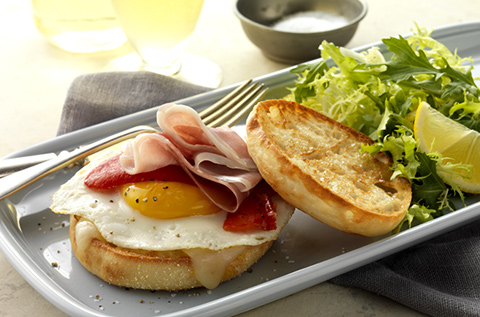 EGG AND THINLY SLICED HAM ON A BAYS ENGLISH MUFFIN