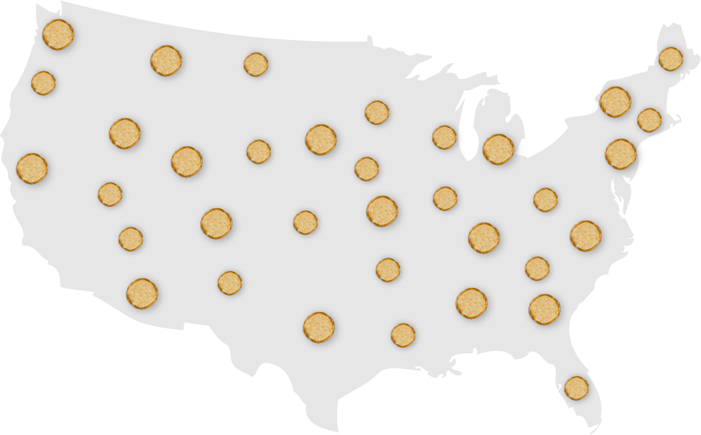 Map showing where Bays English muffins are available.